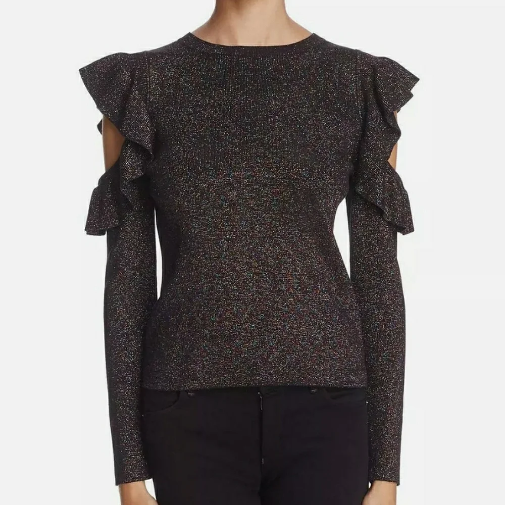 Sunset & Spring Black Metallic Ruffled Sweater - Picture 1 of 6